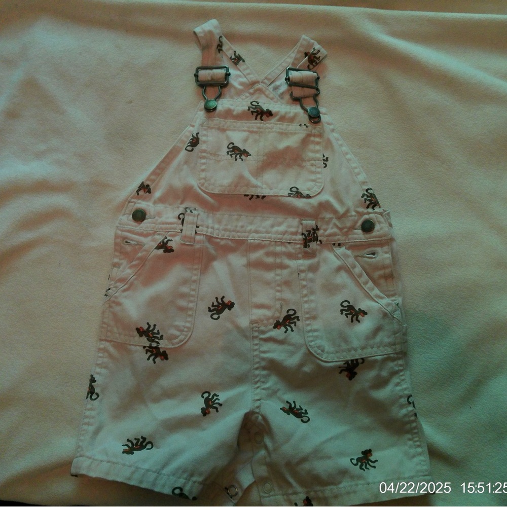Kids White Overalls with Monkey Print